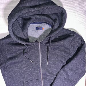 Superdry Hoodie Mens Small Blue Full Zip Fleece Sweatshirt Chest Logo Limited